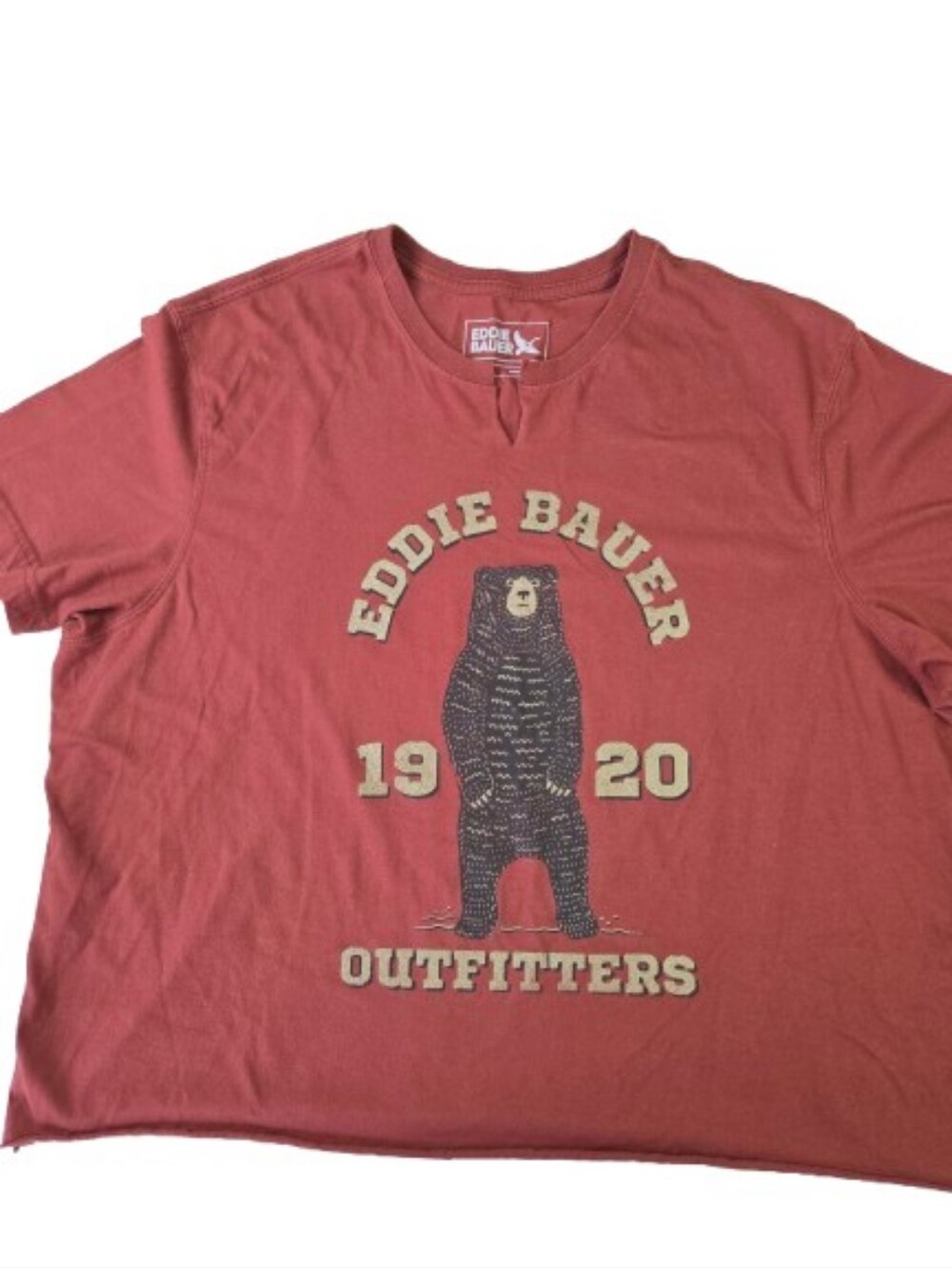 Eddie Bauer Rust Red Cropped V-Neck Bear Graphic Tee Size 2XL